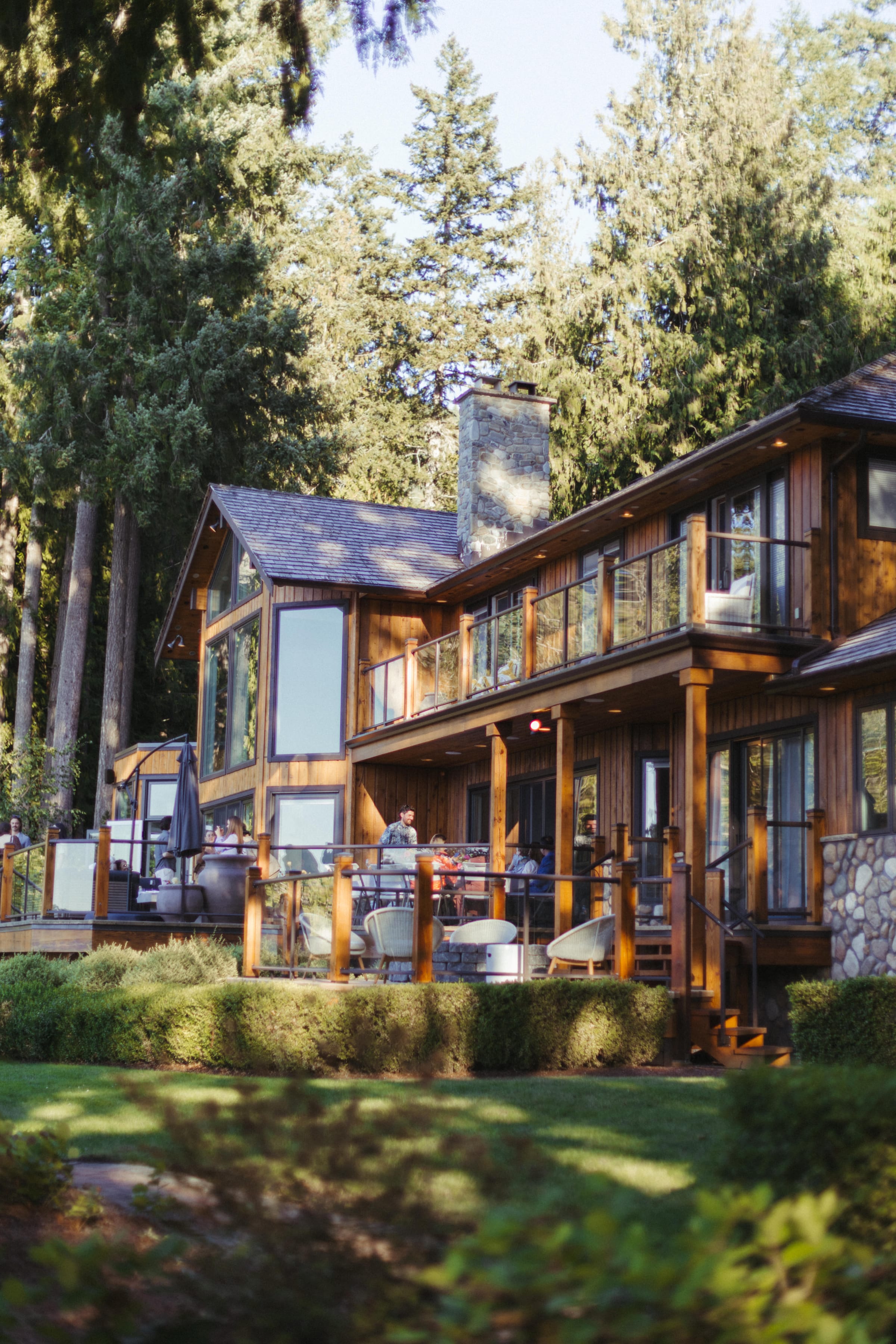 Deck at evening with lake views