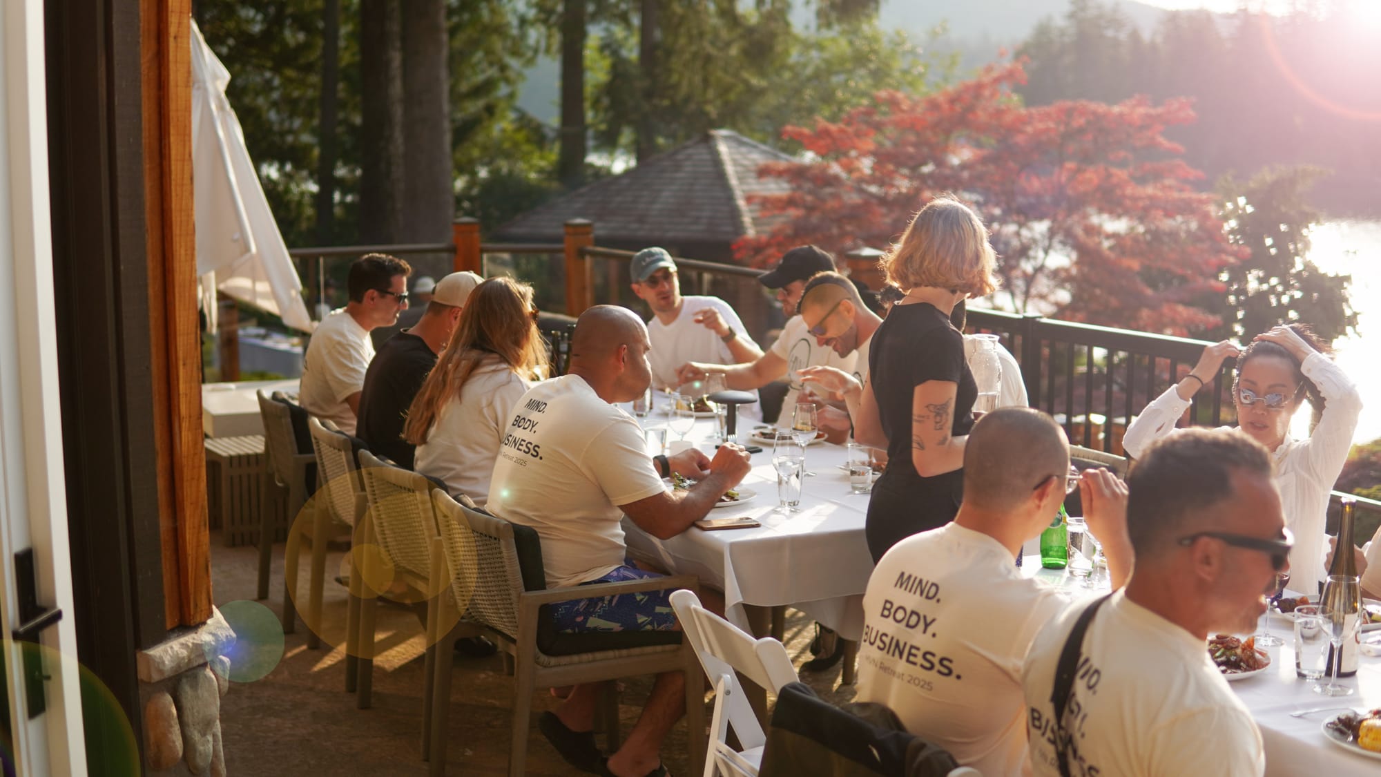 Team dinner on the deck — exclusive use, lake views, 300 Mbps fibre
