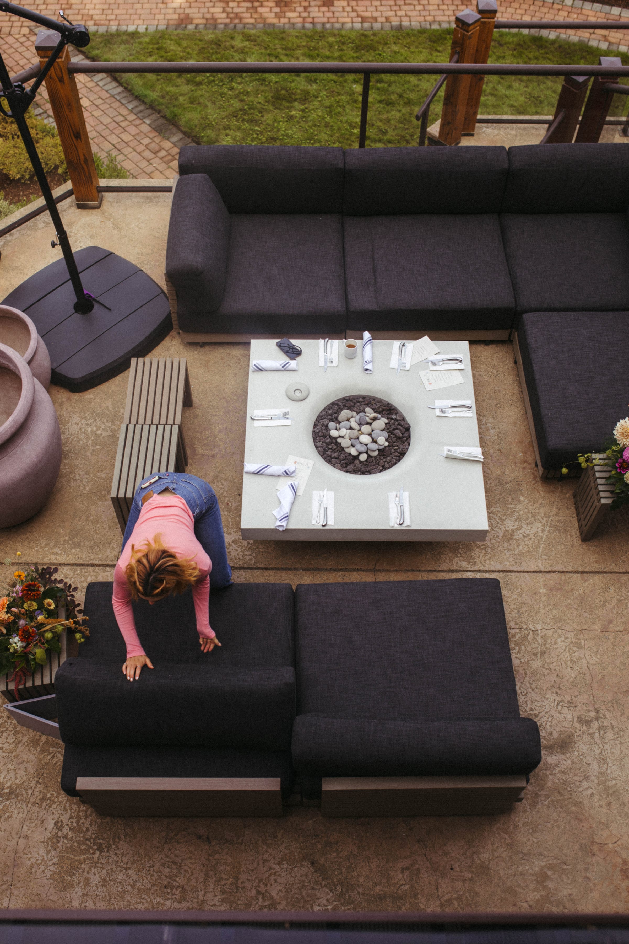Outdoor lounge area for wedding guests